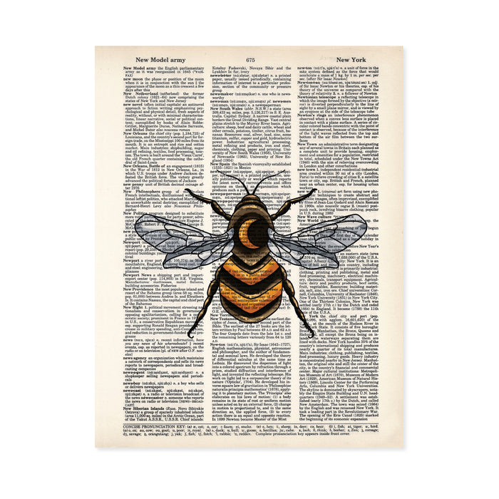 Bumble Bee with Crescent Moon Dictionary Page Art - Wall Art Home Decor