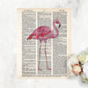 pink flamingo in watercolors printed on a dictionary page