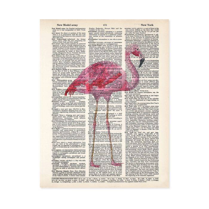 pink flamingo in watercolors printed on a dictionary page