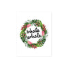 watercolor tropical leaves and flowers in a wreath shape with the words inhale exhale in black in printed on matte white paper