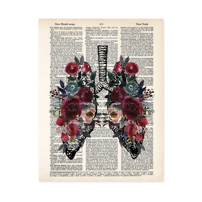 lung etching with berry red and blue tones in watercolors printed on dictionary page