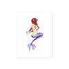 mermaid back view with long red hair and a purple tail printed on matte white paper