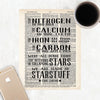 The nitrogen in our DNA, the calcium in our teeth, the iron in our blood, the carbon in our apple pies were all made from the interiors of collapsing stars. We are made of starstuff - Carl Sagan quote printed on dictionary paper