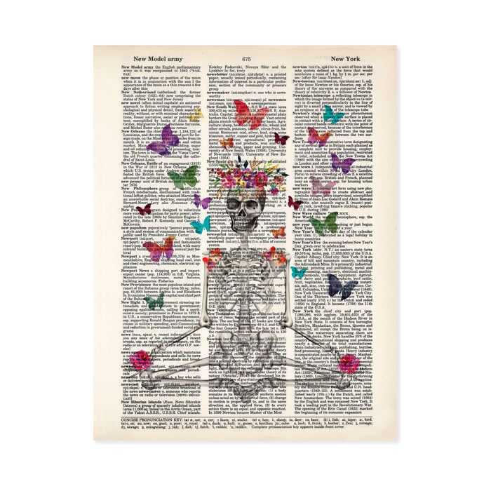 Yoga Skeleton with Butterflies and Flowers